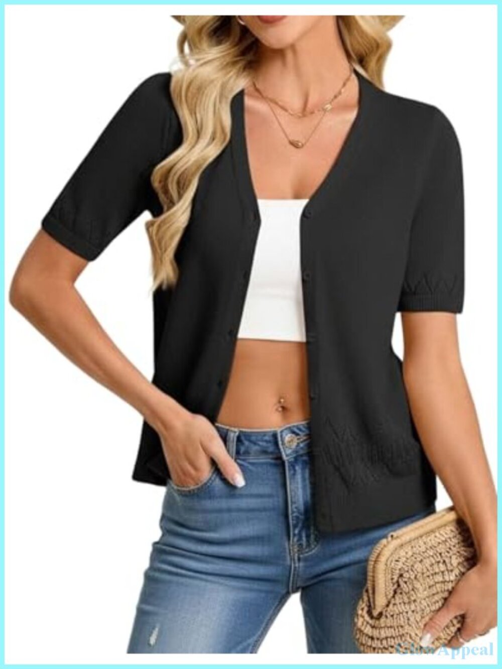 Cotton Knit Cardigan Short Sleeve V-Neck Open Front Lightweight Sweater